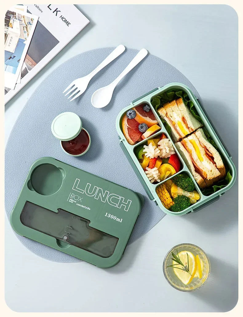1300ML- Lunch Box with 4 Compartments β Leakproof Bento Lunchbox