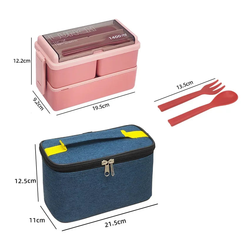 Set of Double Layer Lunch Box with Storage Bag Leakproof Microwave safe