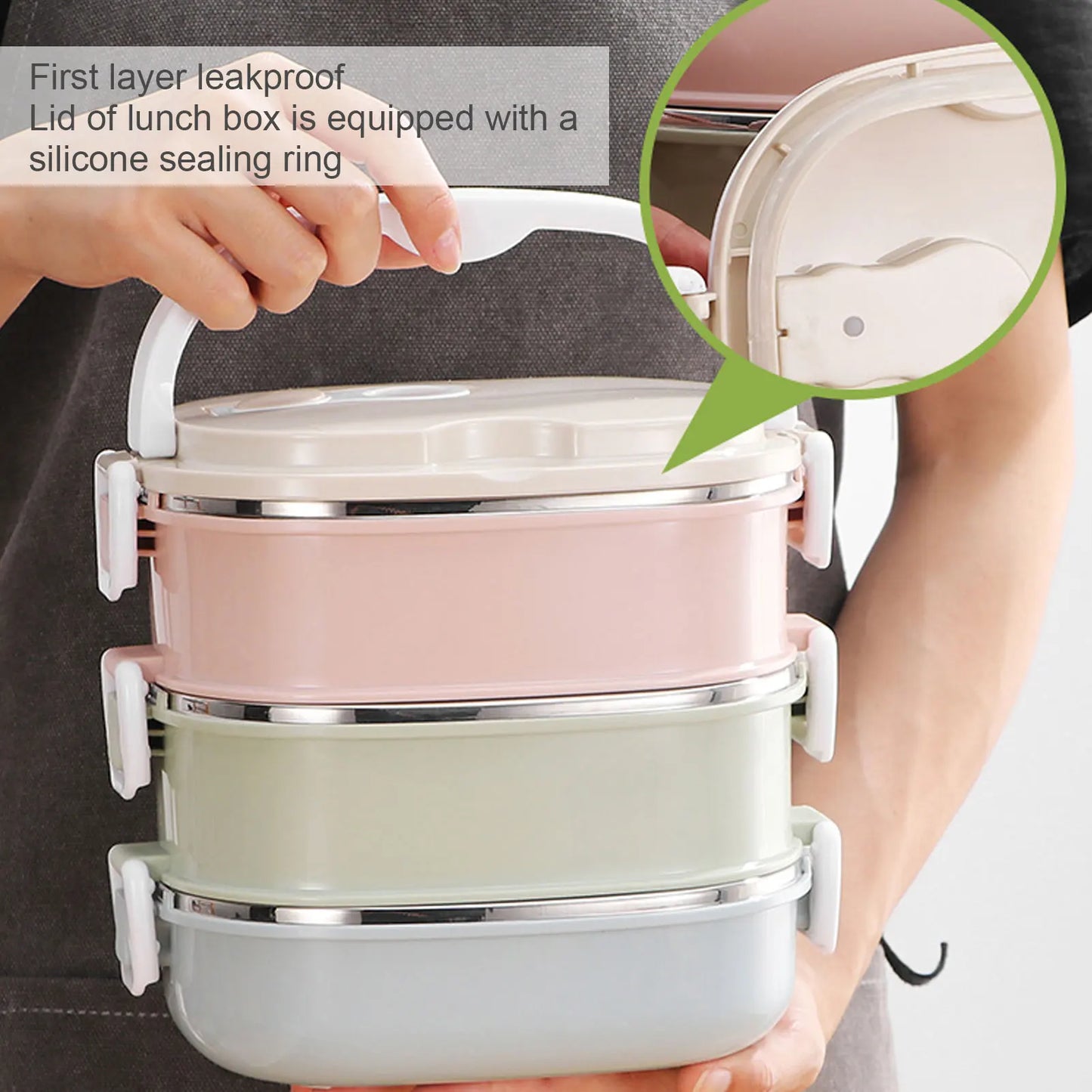 Multi-Layer Insulated Lunch Box Portable Stainless Steel