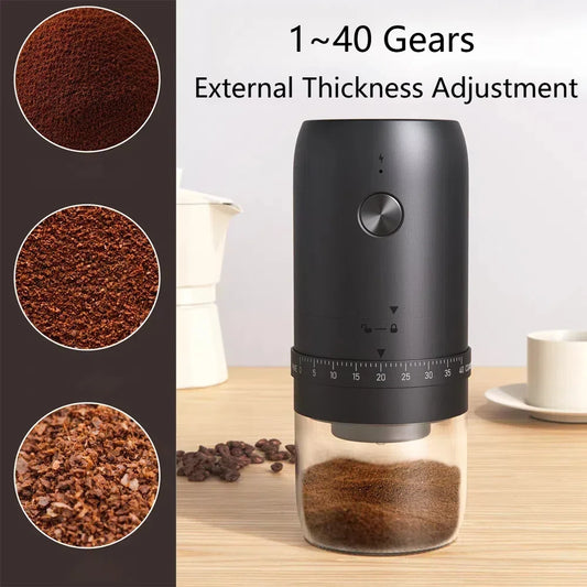 Portable Electric Coffee Bean Grinder – 40 Gears Adjustable, Rechargeable & Powerful