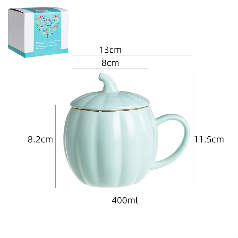 400ml Pumpkin Shape Mug with Lid – Multi-Purpose Pastel Ceramic Cup