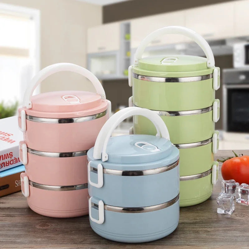 Multi-layer Thermal Lunch Box Stackable Round Metal Stainless Steel container