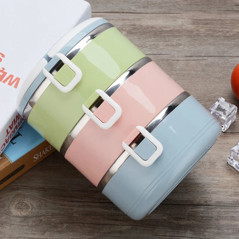Multi-layer Thermal Lunch Box Stackable Round Metal Stainless Steel container