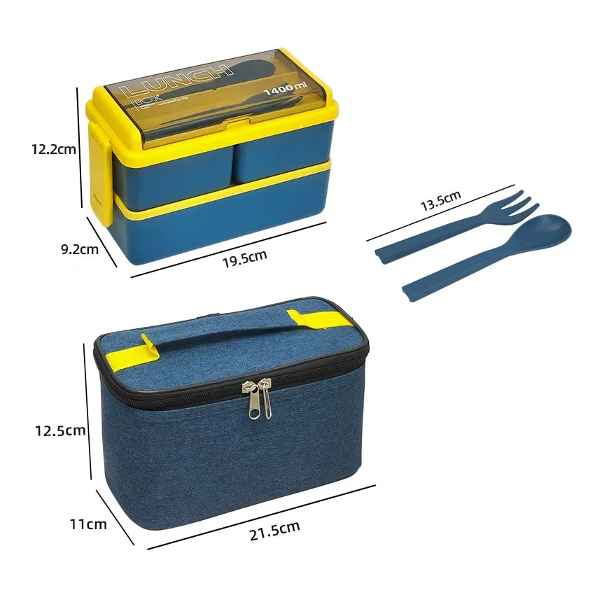 Set of Double Layer Lunch Box with Storage Bag Leakproof Microwave safe