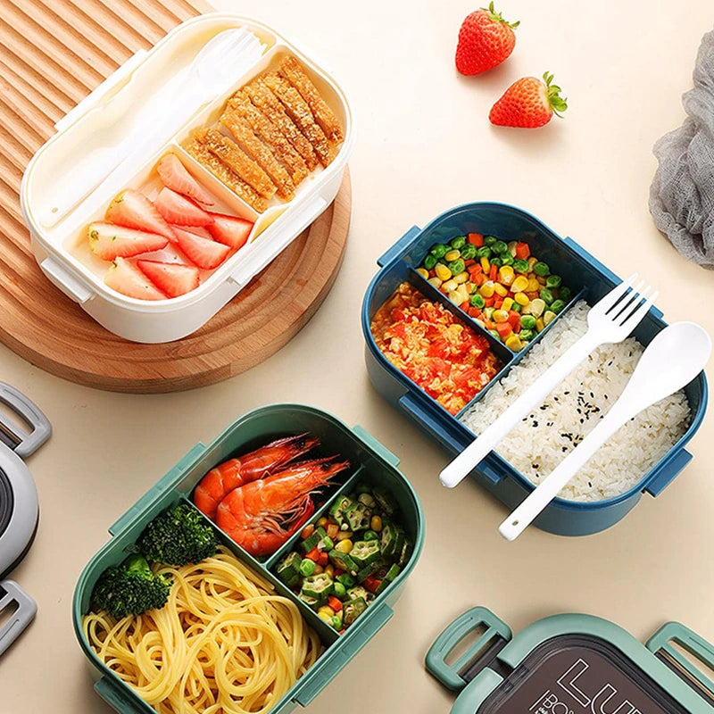 Best selling!! 2-Layer Bento Lunch Box with Fork & Spoon Set | Leakproof High-Capacity Food Storage