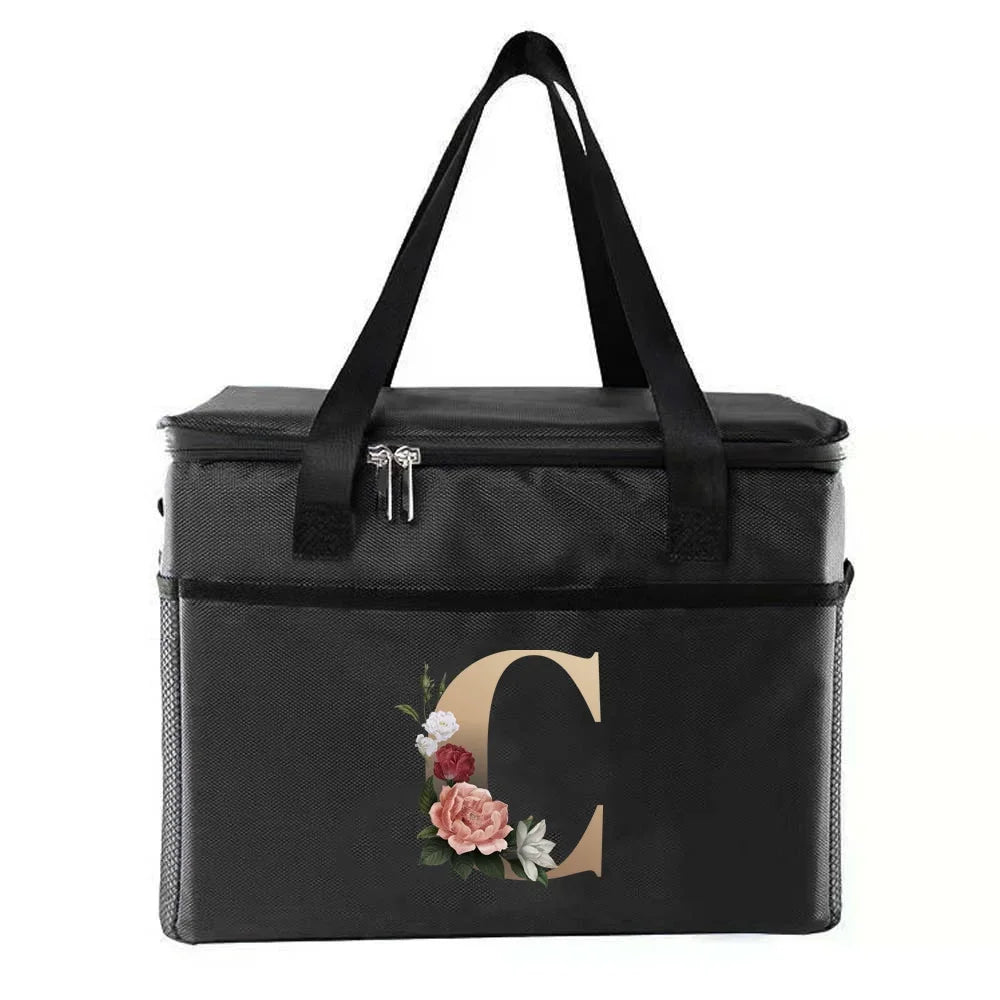 personalized gold letter printing picnic Bag Portable Lunch Bags Insulated Cooler Bag