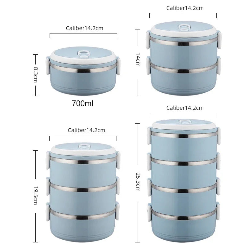 Multi-layer Thermal Lunch Box Stackable Round Metal Stainless Steel container