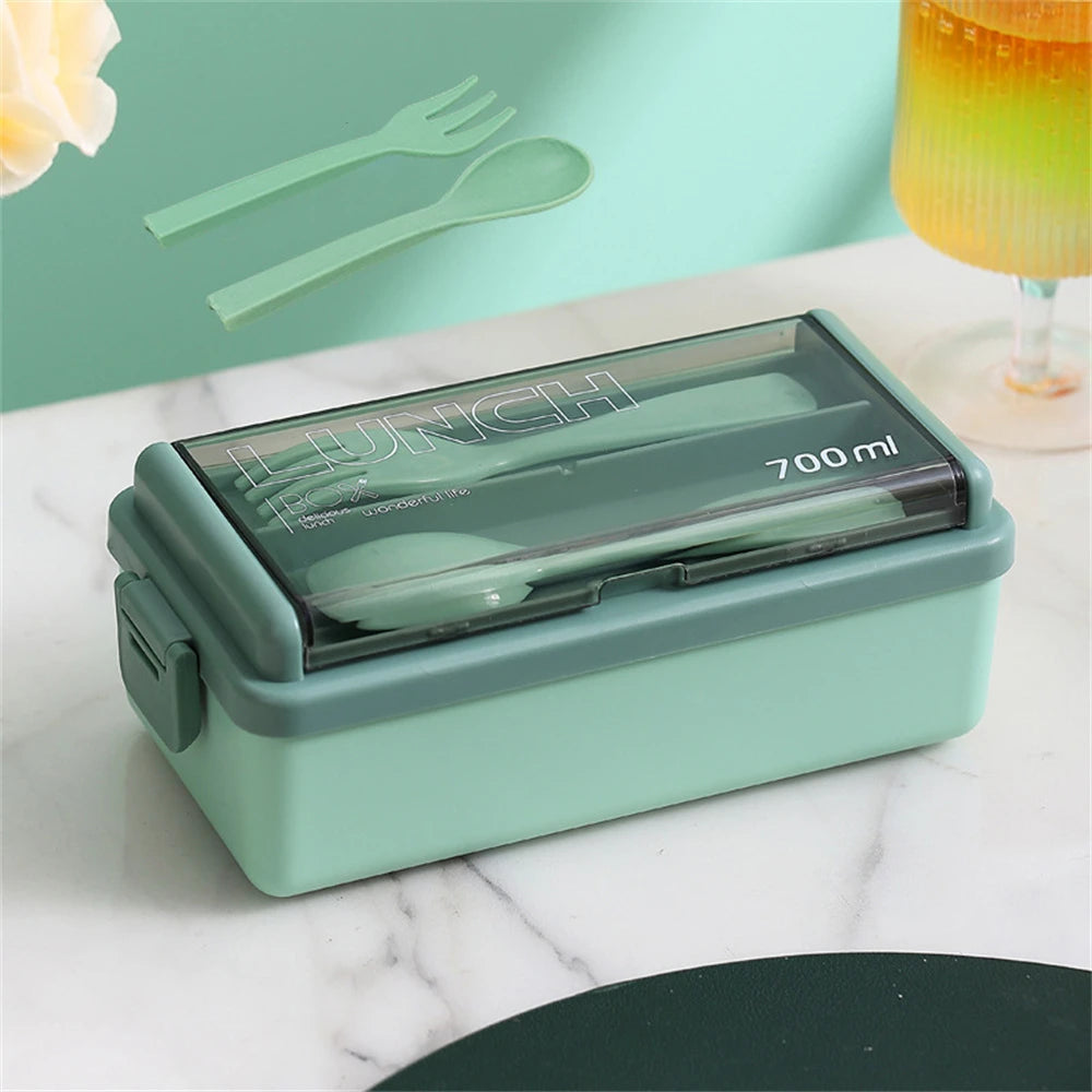 Double Layer Portable Lunch Box With Fork and Spoon