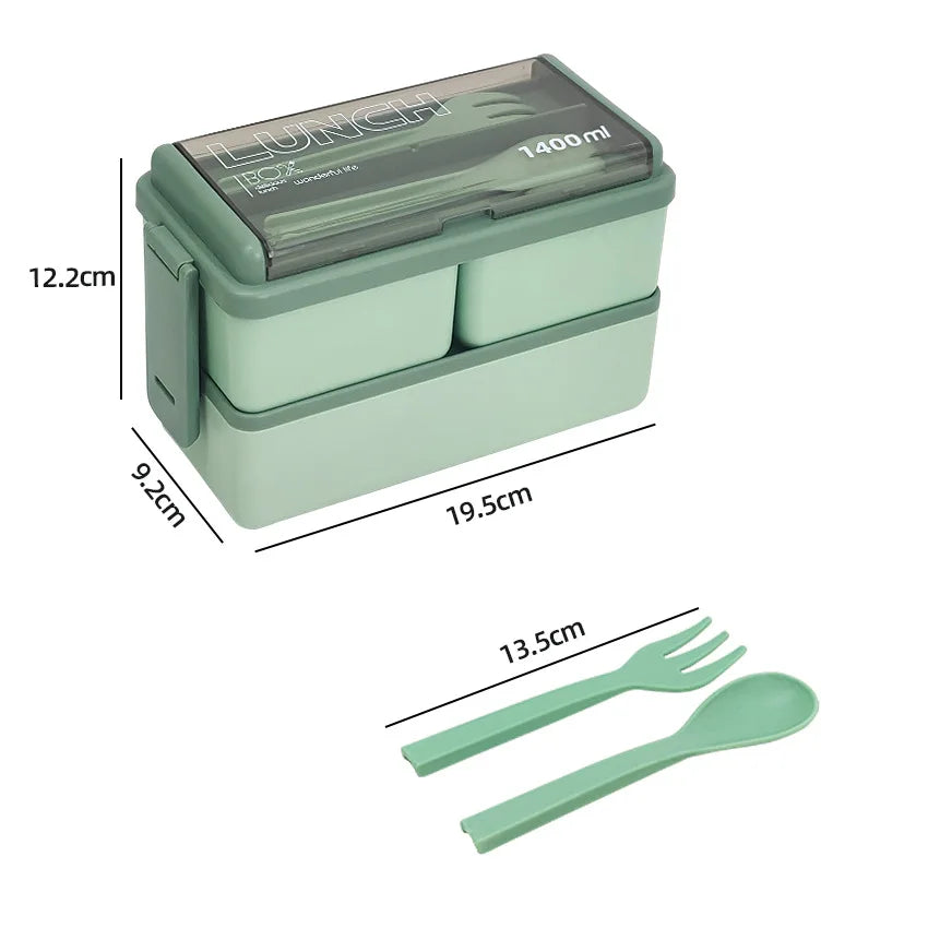 Double Layer Portable Lunch Box With Fork and Spoon