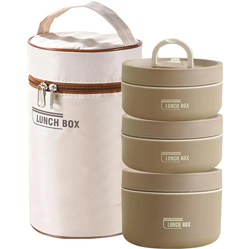 3 Separate Stackable Insulated Food Lunch Container Set with Bag