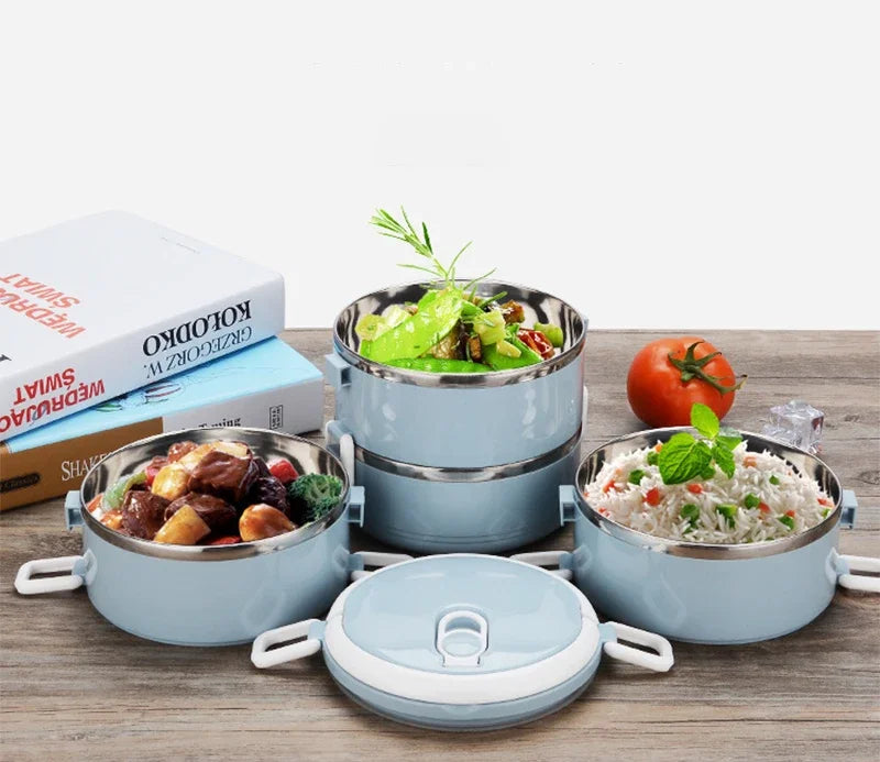 Multi-layer Thermal Lunch Box Stackable Round Metal Stainless Steel container