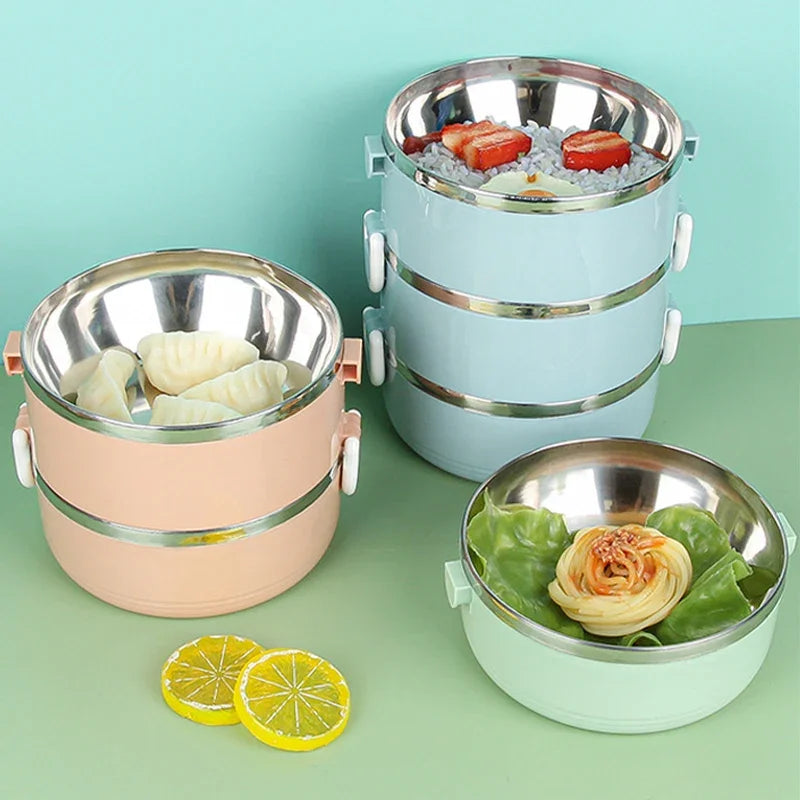 Multi-layer Thermal Lunch Box Stackable Round Metal Stainless Steel container