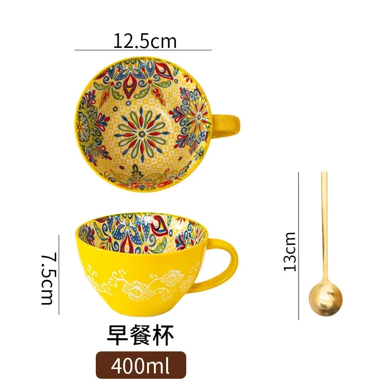 Unique Bohemian Pattern Ceramic Cup – Large 400ml Capacity