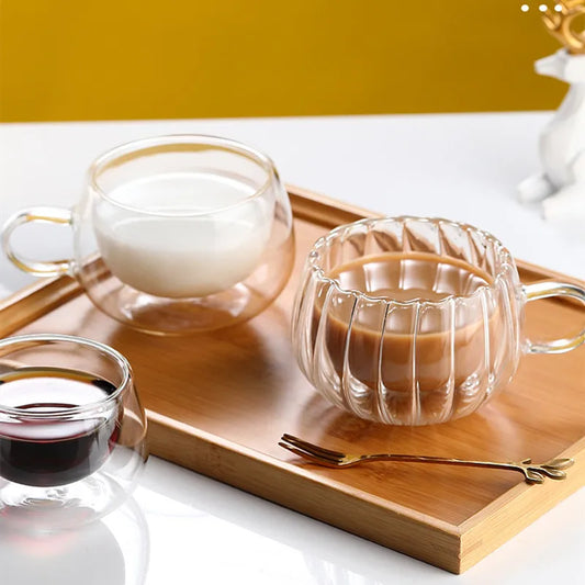 Stripe Coffee & Tea Mug – Double Wall Borosilicate Glass Cup