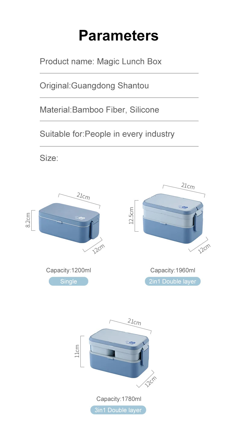 Eco-friendly Bamboo Fiber Lunch Box 3in1 Double Layer