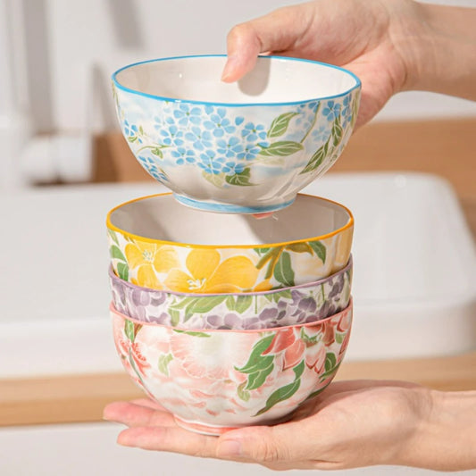 Hand-Painted floral design Ceramic - soup - snack- dessert Bowl
