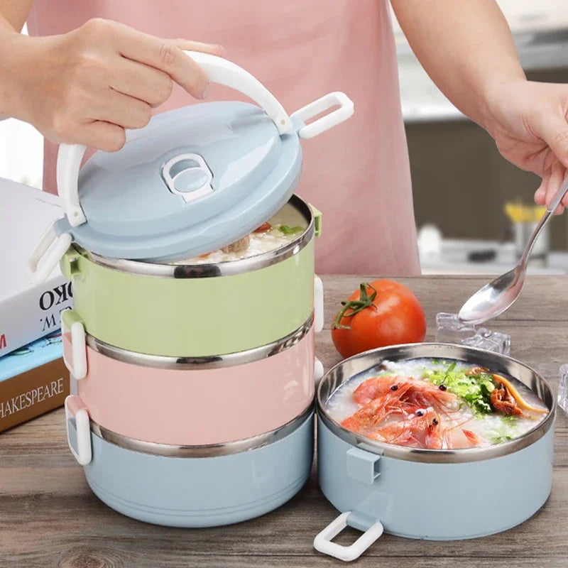 Multi-layer Thermal Lunch Box Stackable Round Metal Stainless Steel container