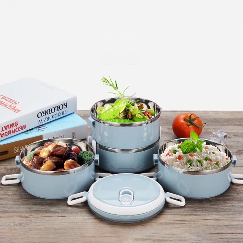 Multi-layer Thermal Lunch Box Stackable Round Metal Stainless Steel container
