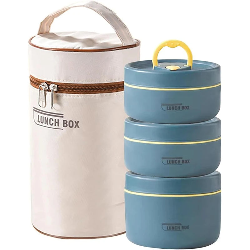 3 Separate Stackable Insulated Food Lunch Container Set with Bag