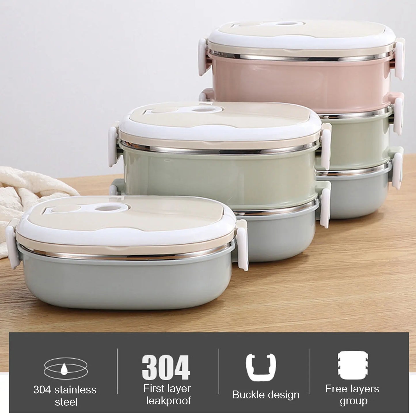 Multi-Layer Insulated Lunch Box Portable Stainless Steel
