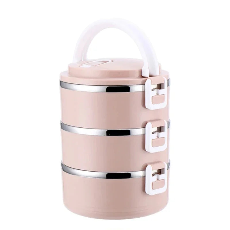 Multi-layer Thermal Lunch Box Stackable Round Metal Stainless Steel container