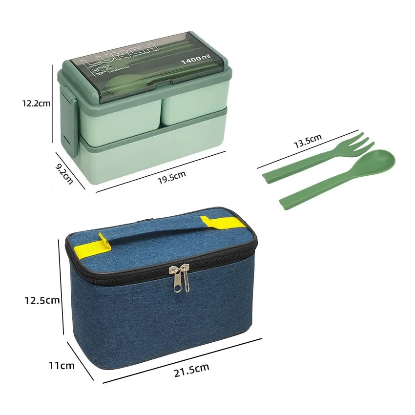 Set of Double Layer Lunch Box with Storage Bag Leakproof Microwave safe