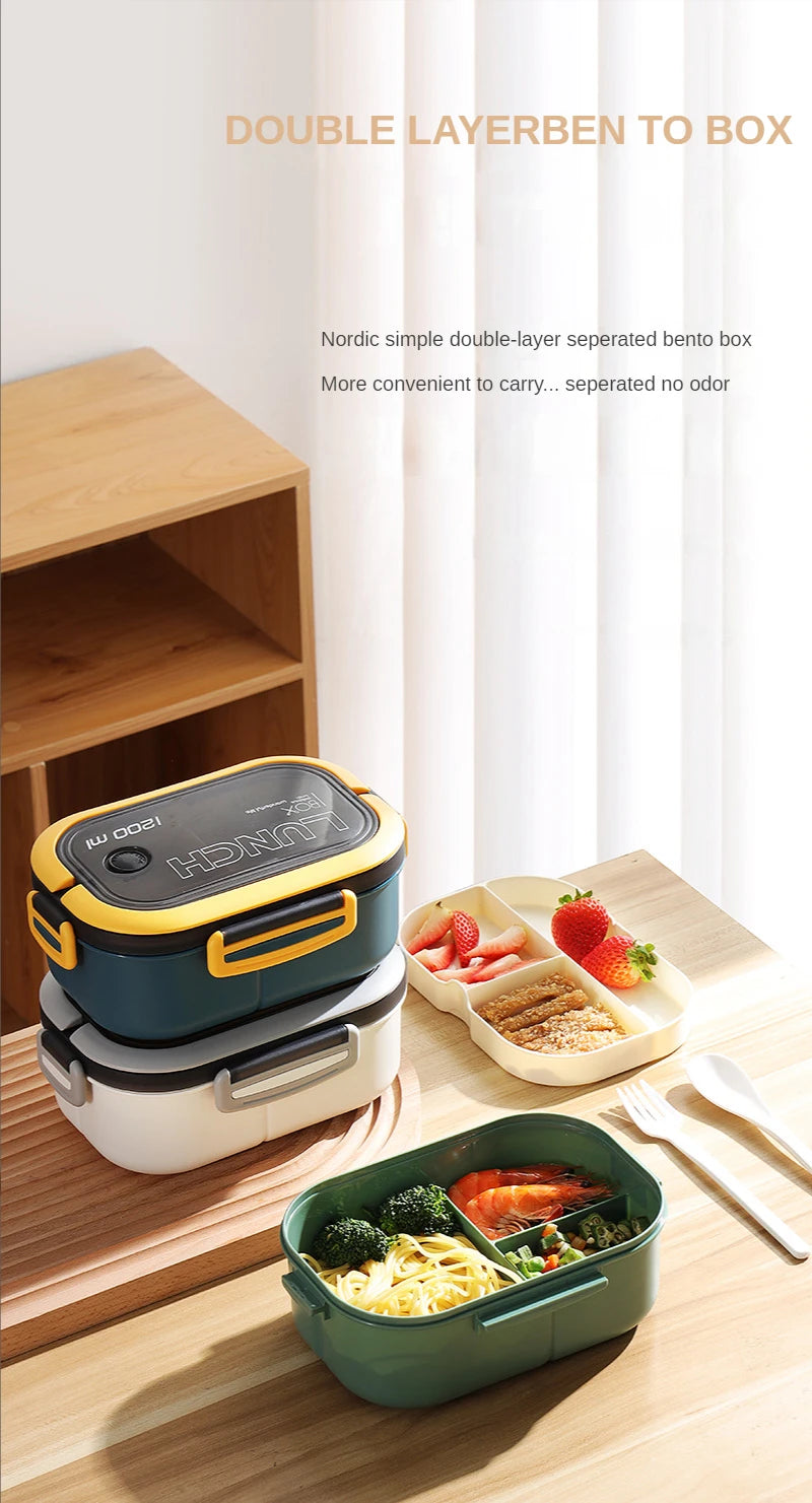 Best selling!! 2-Layer Bento Lunch Box with Fork & Spoon Set | Leakproof High-Capacity Food Storage