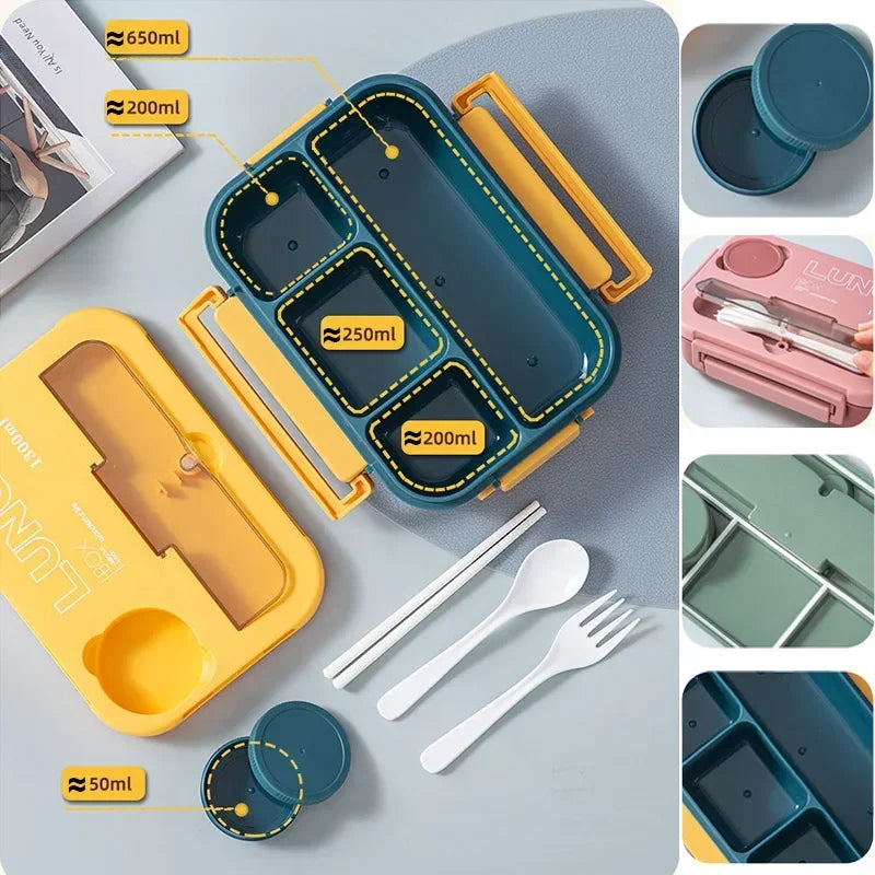 1300ML- Lunch Box with 4 Compartments β Leakproof Bento Lunchbox