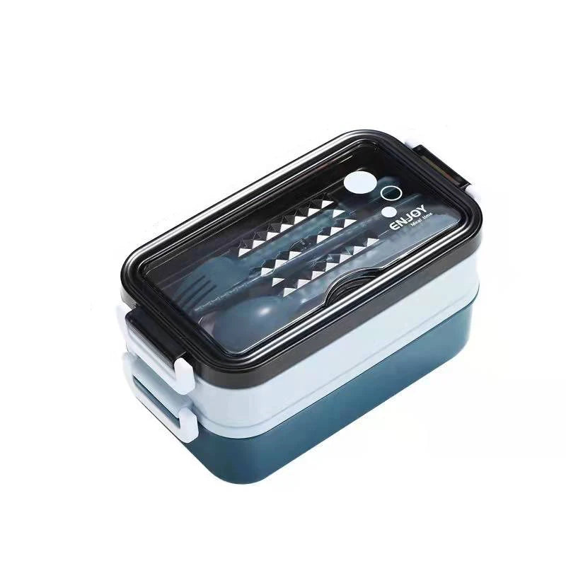 Double-layer Lunch Box With Fork Chopsticks And Spoon 1400ml