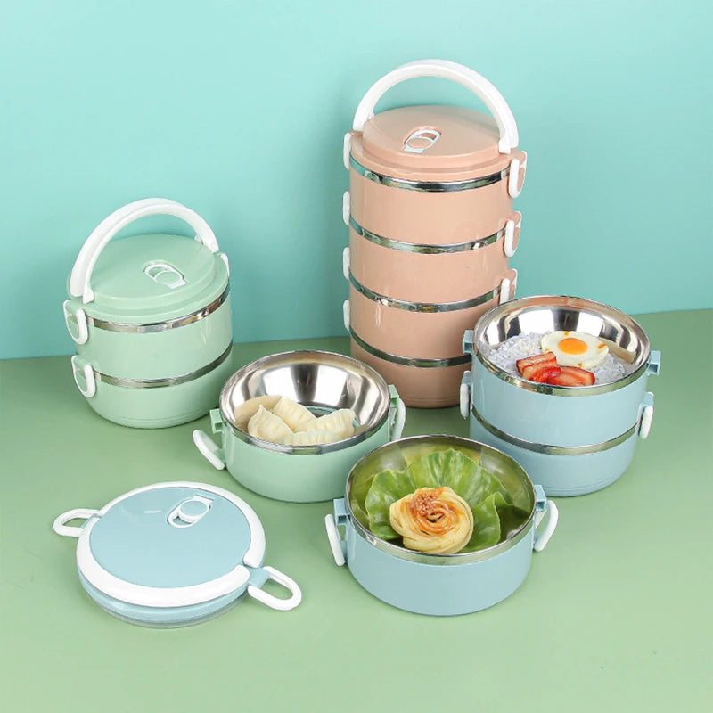 Multi-layer Thermal Lunch Box Stackable Round Metal Stainless Steel container