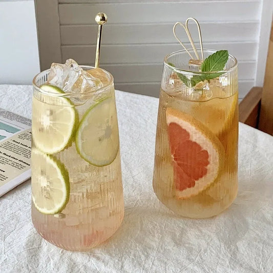 500ml Simple Stripe Glass Cup – Elegant Drinking Glassware for Hot & Cold Beverages