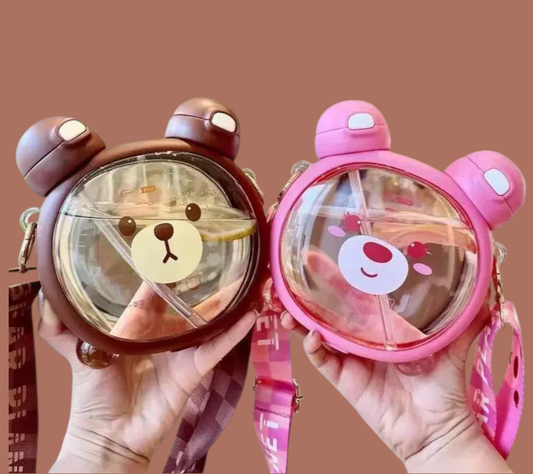 750ML Cute Water Bottle with Straw & Removable Strap
