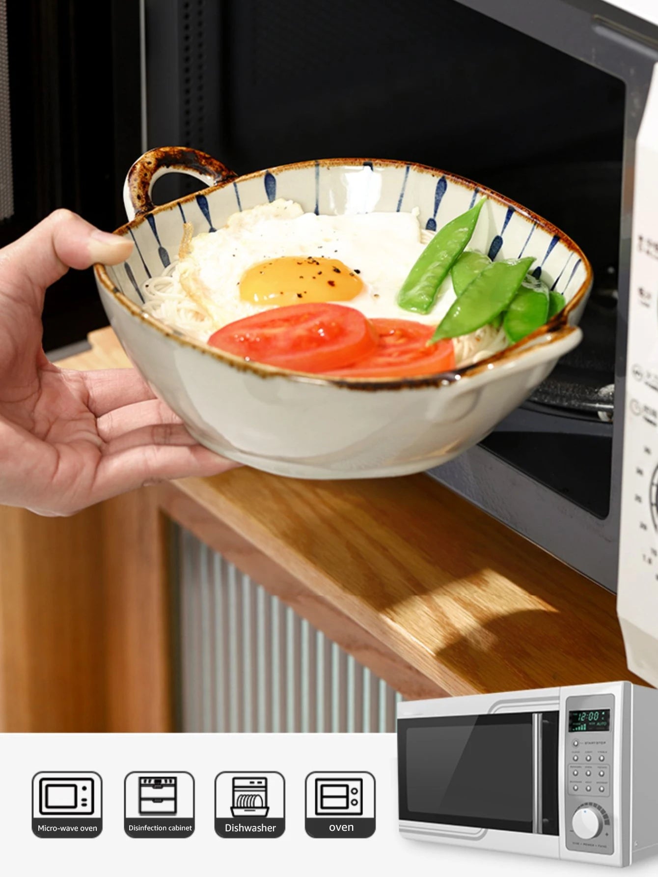 Beautiful Ceramic Pottery Bowl – Floral Rustic Pattern with Handle (7.5 Inch)