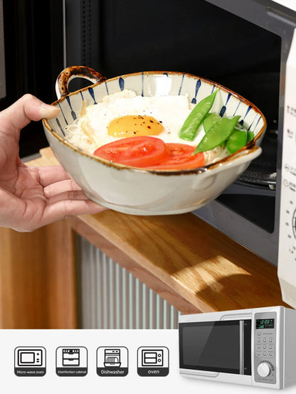 Beautiful Ceramic Pottery Bowl – Floral Rustic Pattern with Handle (7.5 Inch)