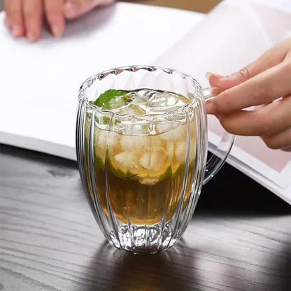 Stripe Coffee & Tea Mug – Double Wall Borosilicate Glass Cup