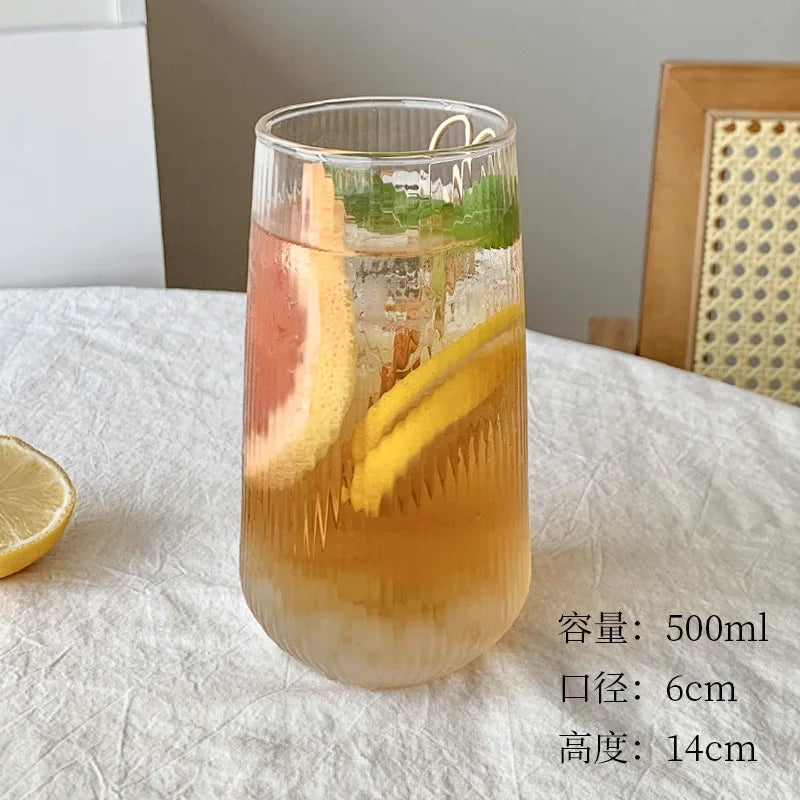 500ml Simple Stripe Glass Cup – Elegant Drinking Glassware for Hot & Cold Beverages