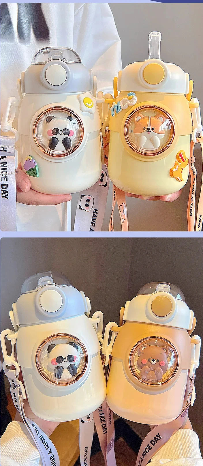 Thermos bottle-Thermal Insulated Bottle with build-n straw and strap