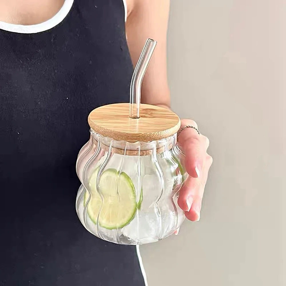 350/500/550/750ML Can-Shaped Glass Cups with Bamboo Lids & Glass Straws