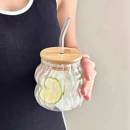 350/500/550/750ML Can-Shaped Glass Cups with Bamboo Lids & Glass Straws
