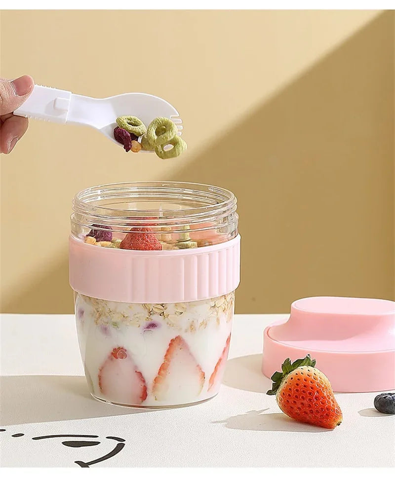 Portable Breakfast Cup with Spoon — Oatmeal, Cereal, Yogurt- On-the-Go Food Container