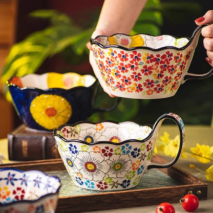 Hand-Painted floral Handle Bowl – 1L Ceramic Multi-Purpose Bowl