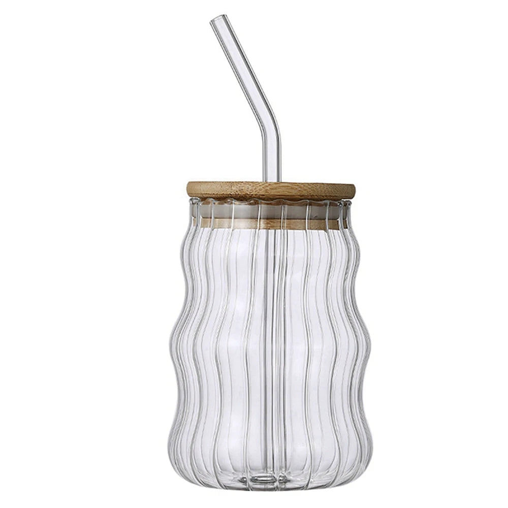 350/500/550/750ML Can-Shaped Glass Cups with Bamboo Lids & Glass Straws