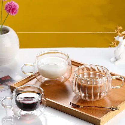 Stripe Coffee & Tea Mug – Double Wall Borosilicate Glass Cup