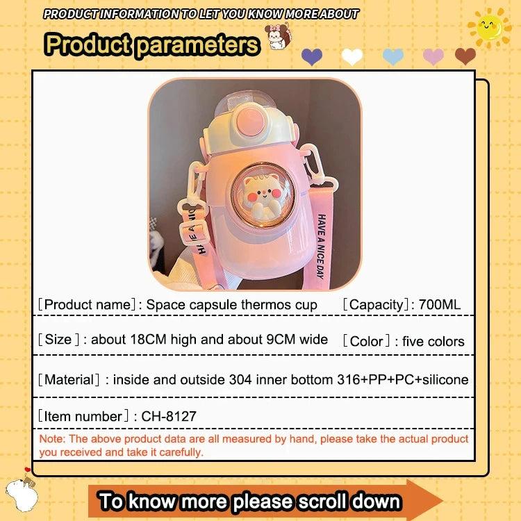 Thermos bottle-Thermal Insulated Bottle with build-n straw and strap