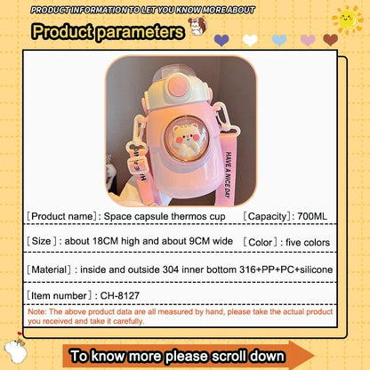 Thermos bottle-Thermal Insulated Bottle with build-n straw and strap