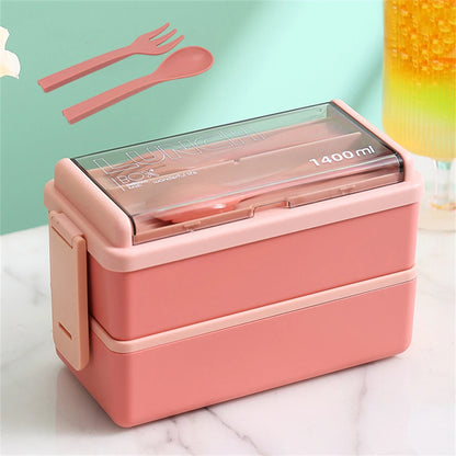 Double Layer Portable Lunch Box With Fork and Spoon