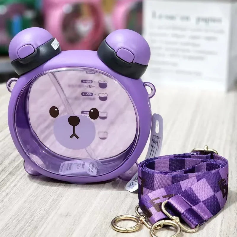 750ML Cute Water Bottle with Straw & Removable Strap