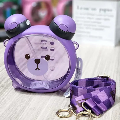 750ML Cute Water Bottle with Straw & Removable Strap