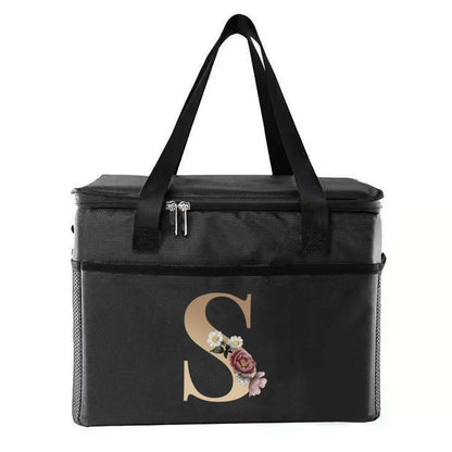 personalized gold letter printing picnic Bag Portable Lunch Bags Insulated Cooler Bag