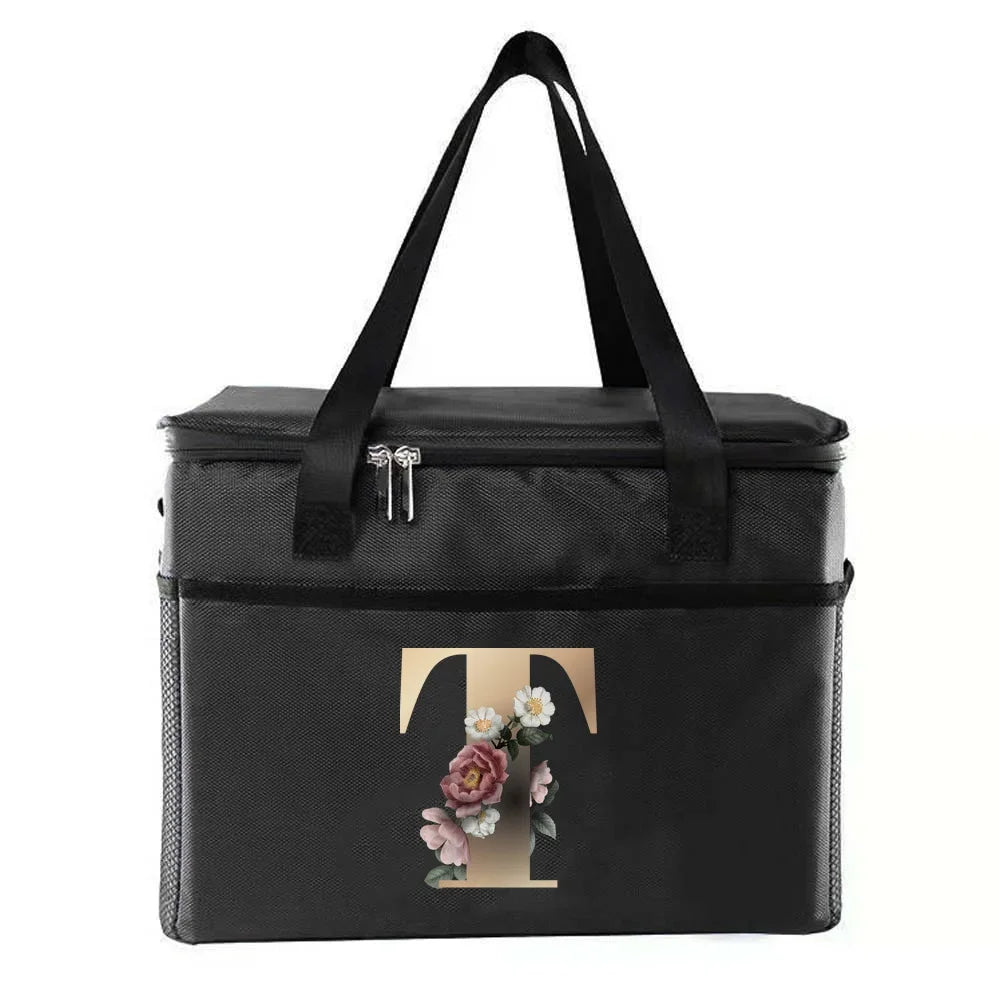 personalized gold letter printing picnic Bag Portable Lunch Bags Insulated Cooler Bag